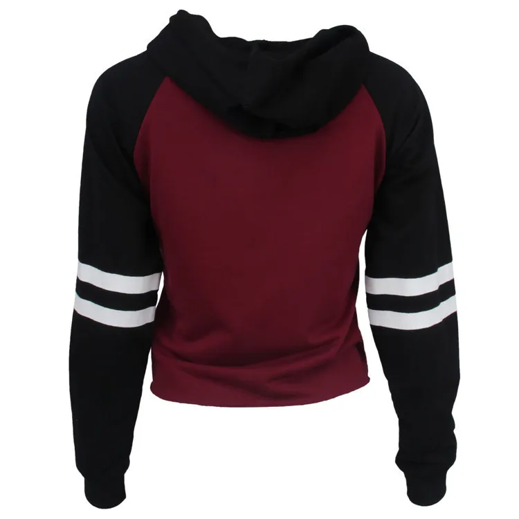 

2020 New Womens Long Sleeve Hoodies Autumn Casual Sweatshirt Letters Print Color Collision Hooded Pullover Female Slim Crop Tops