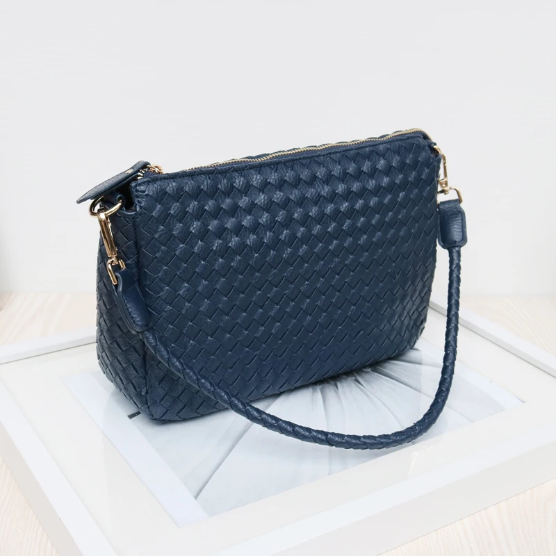 Dark blue Новые тканые сумки Простые универсальные Наплечная Сумка Европейская и американская мода маленькая сумка - Цвет: Dark blue