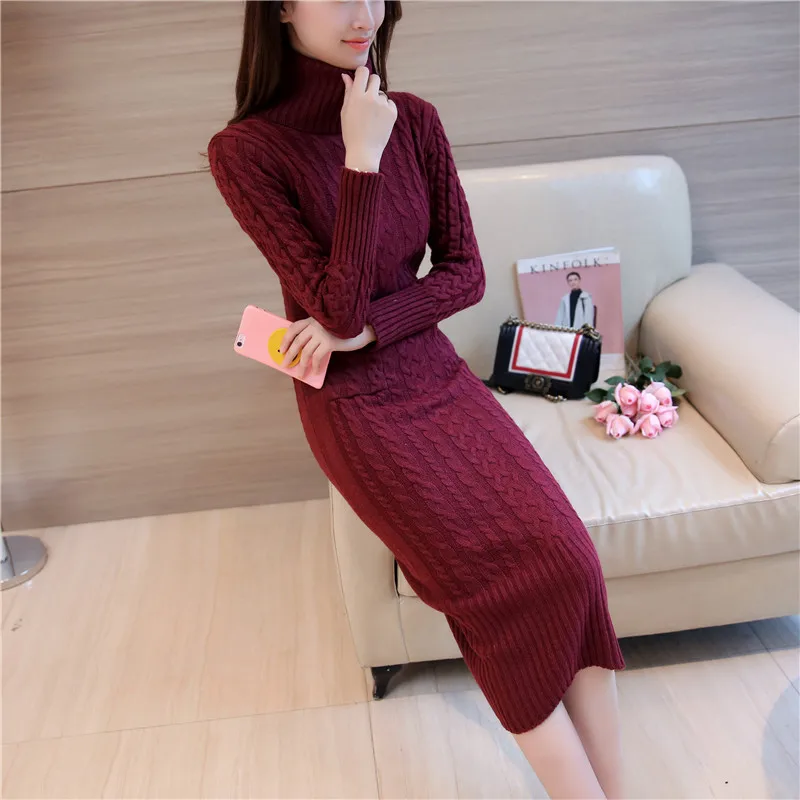 

Autumn Winter Europe and United States Vintage women's wool dress thickening knit dress Casual Knitted Sweater Dresses 2019