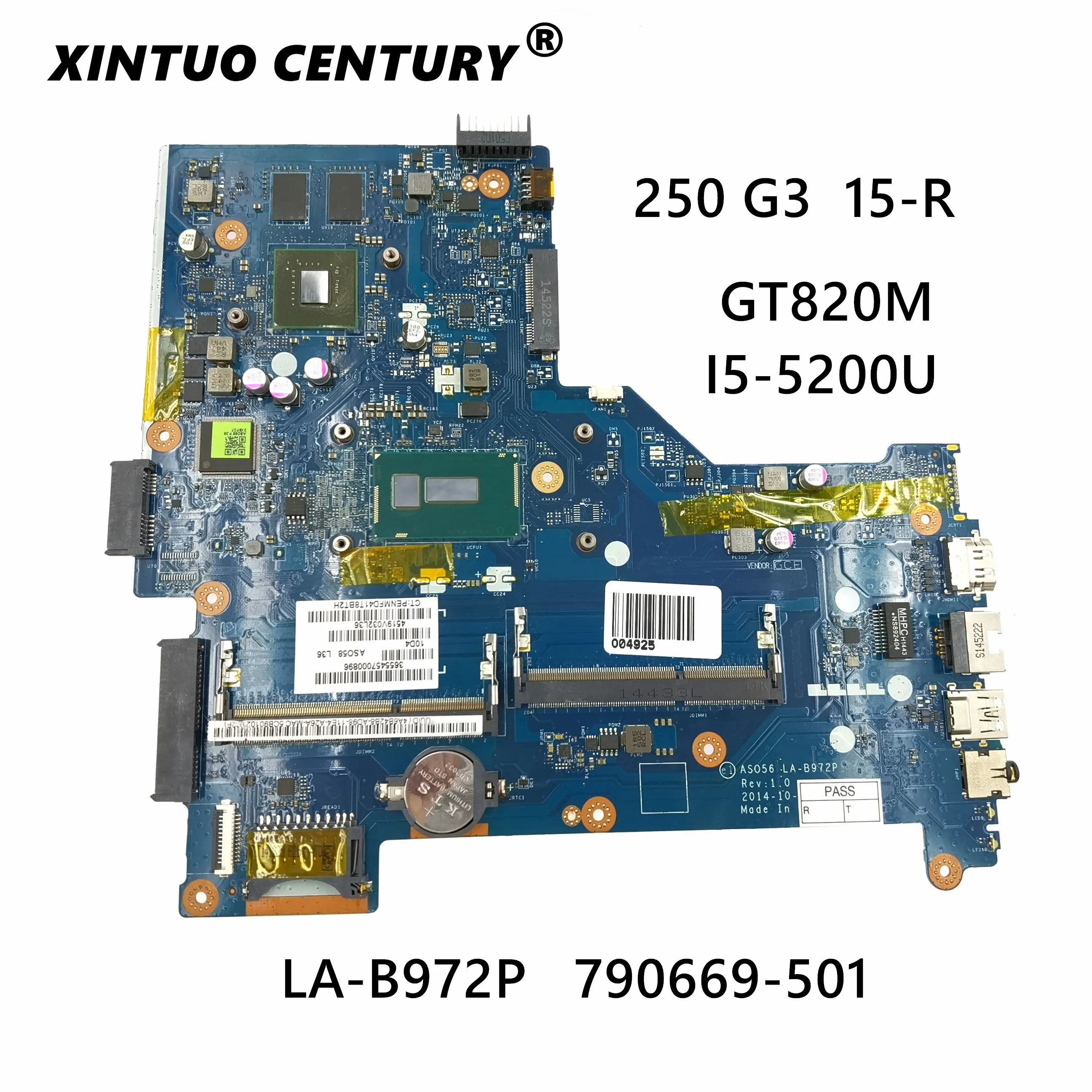 

LA-B972P For HP 15-R Laptop Motherboard With SR23Y i5-5200 CPU 820M 2GB GPU 790669-001 790669-501 100% Tested OK