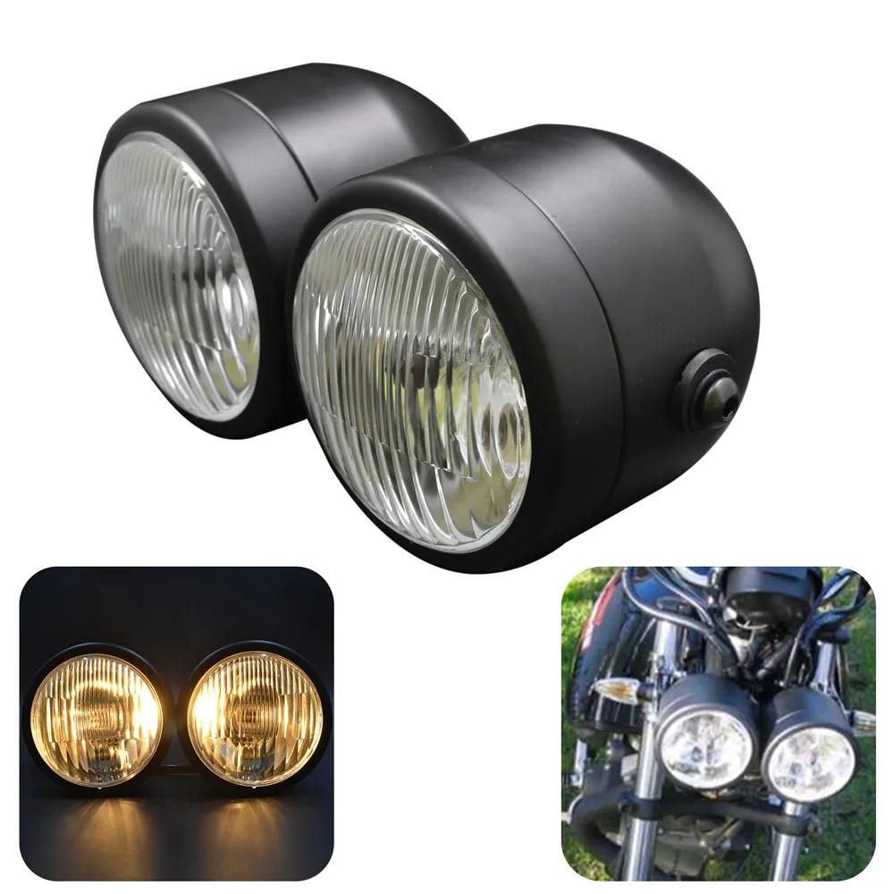 

Motorcycle Twin Front Headlight lamp For Harley Street Fat Boy Dual Sport Dirt Bikes Street Fighter Naked Cafe Racer Custom Bobb