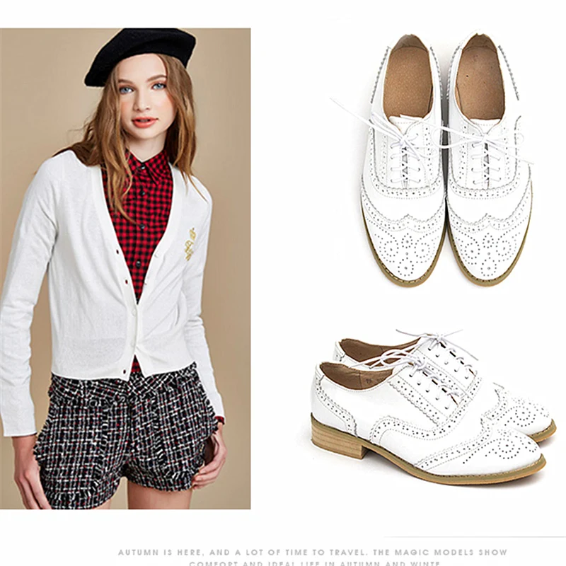 

Women's Shoes Genuine Leather Flats Vintage Custom Brock Carved Oxford Shoes For Women Casual Zapatillas Mujer Free Shipping