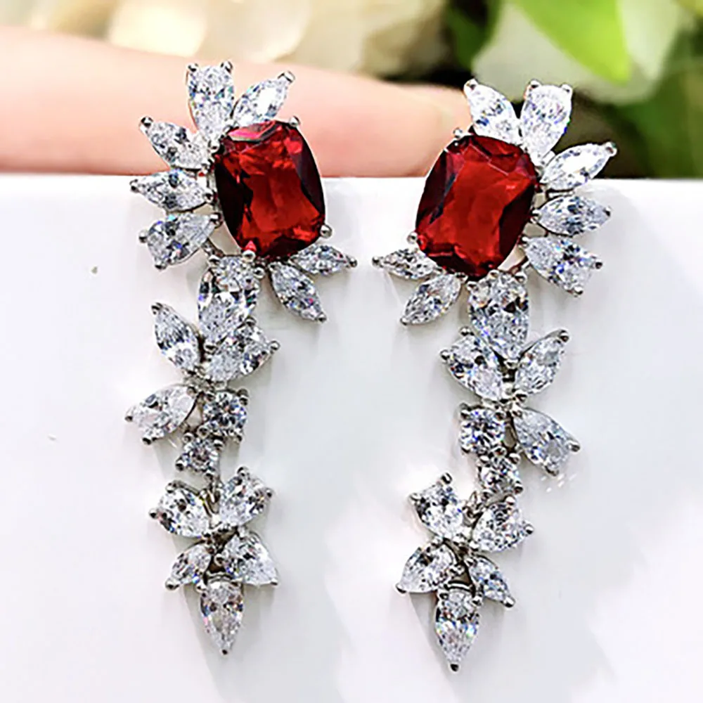 

Новое поступление 2021, 925 искусственный рубин, топаз, драгоценный камень, кисточка, лепесток, дизайнерские Висячие серьги, Женские Ювелирные ...