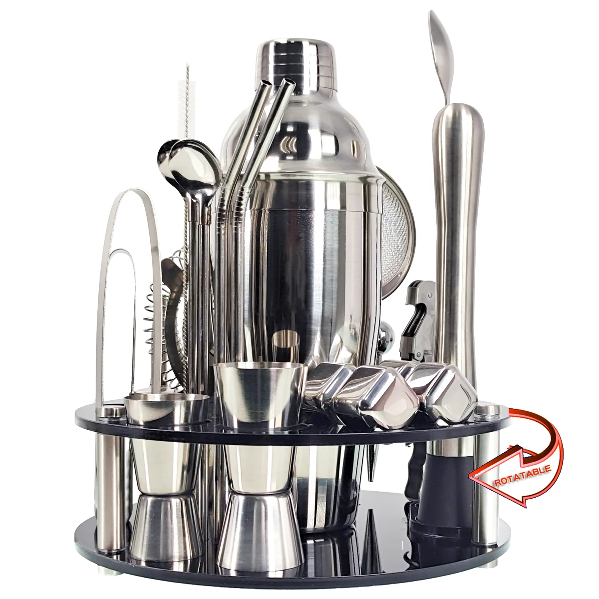 Bartender Kit 24-Piece Cocktail Shaker Set Whirl Round Bracket Home...