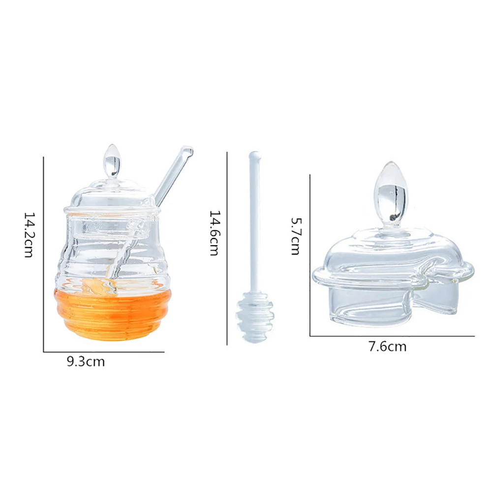 

245ml Transparent Beehive-shaped Honey Jar with Dripper Stick for Storing and Dispensing Honey Honey Jar with Dripper Stick