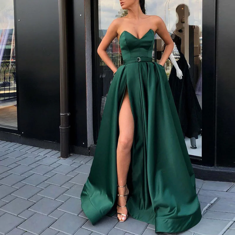 

Wedding Dress V Sexy Bra Satin, Slim Long Tube Top Open Back Simple Atmospheric Fashion Evening Dress