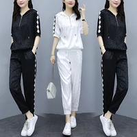 womens sports and leisure suit 2021 new womens clothing summer large size plump girls fashionable breathable two piece suit