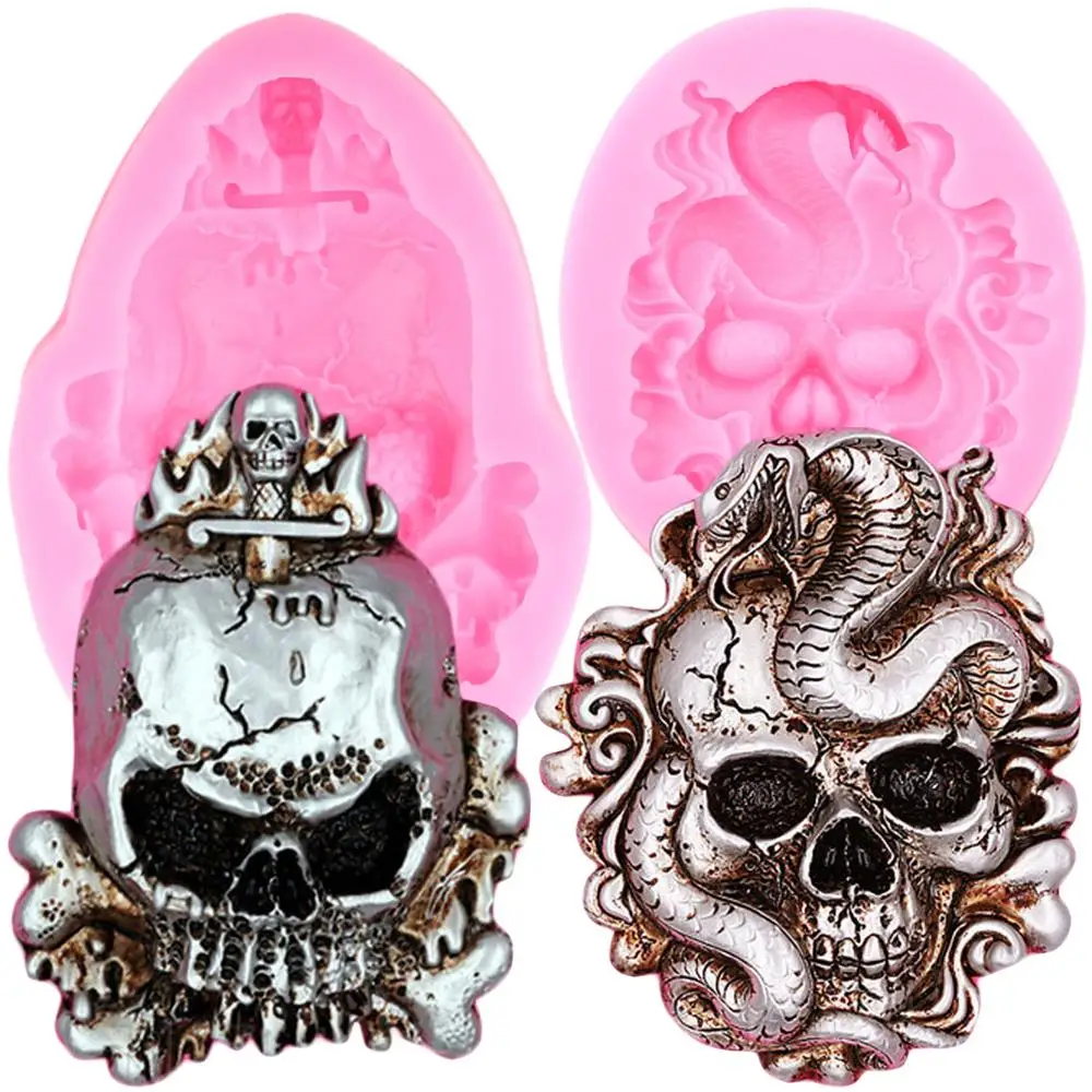 Силиконовые формы в виде черепа на Хэллоуин 3D змея фотоэлементы инструменты для