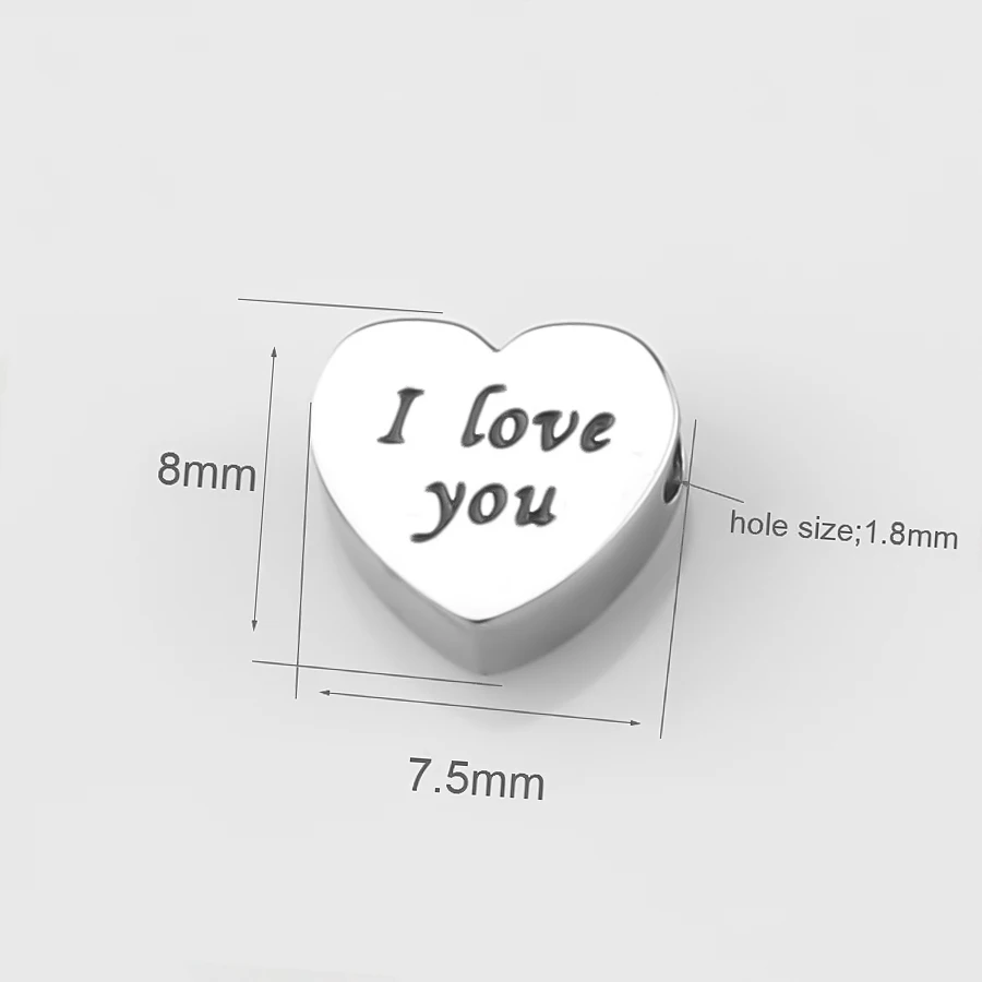 Бусины Semitree из нержавеющей стали с сердцем Я тебя люблю 5 шт.|Бусины| |