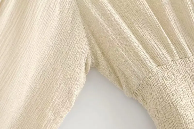 

2020 Summer Autumn Shirts Top Ruffle Waist Slim Women Shirt Blouse PulloverV-Neck Button Crop Top Puff Sleeve Boho Blouse Shirt