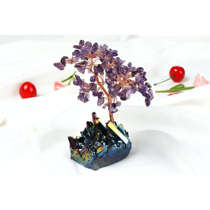 

1pc Crystal Tree Natural Crystal Stone Amethyst Quartz Rainbow Crystal Cluster Specimen Lucky Tree Healing Christmas Decorator