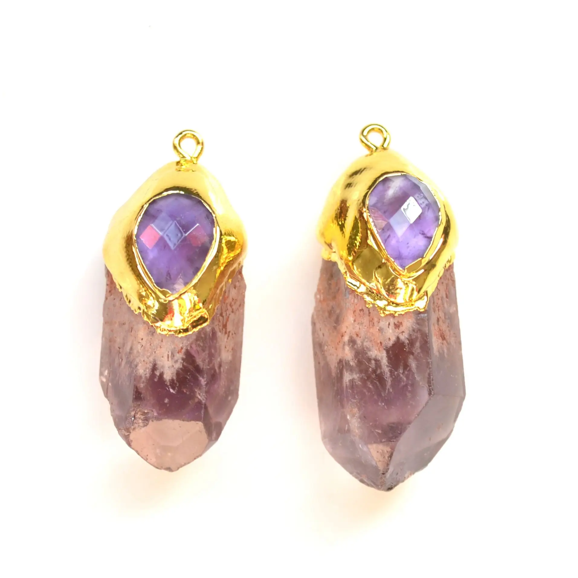 

Nature amethysts pendants with gold plating , purple agates pendant