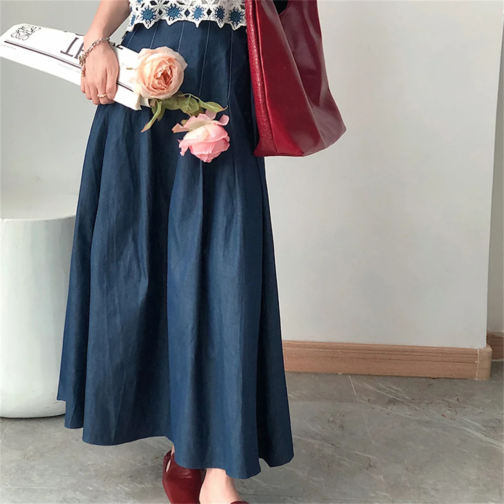 

Hzirip 2021 Blue Party All Match Plus Size Casual OL Femme Summer High Waist New Elegance Chic Stylish Prom Slim Long Skirts