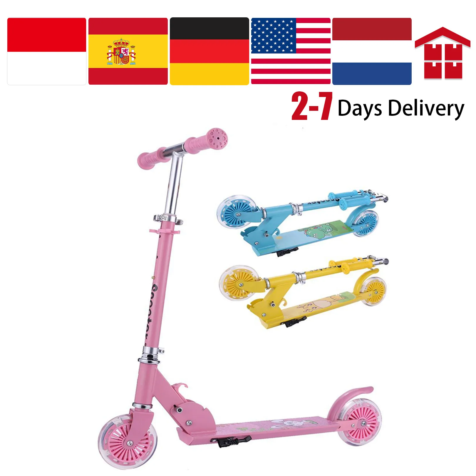 Детский складной самокат с регулируемой высотой широкой палубой для девочек и