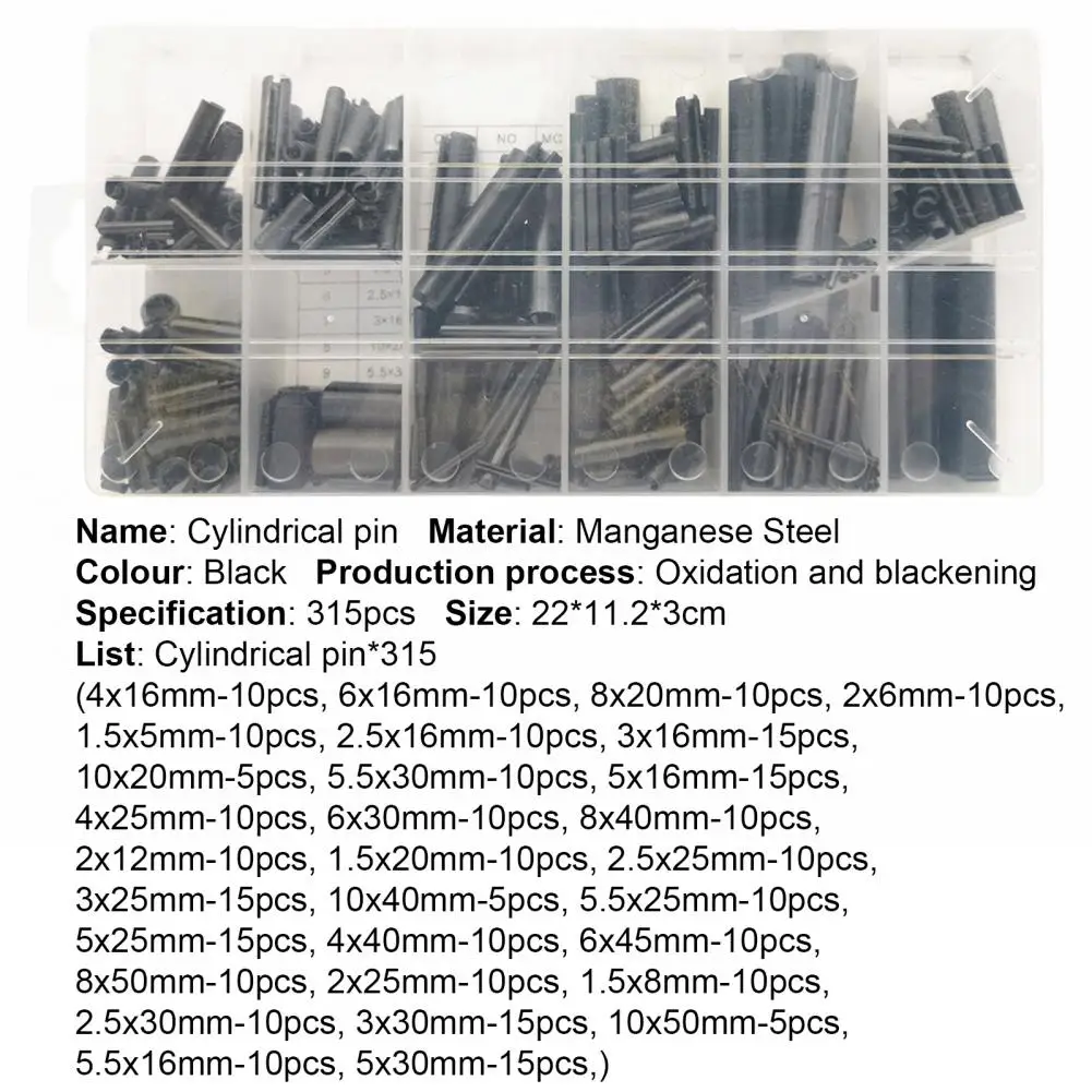 

315Pcs Cotter Pins Cylinder-shaped Impact-resistant Durable Manganese Steel Cylindrical Split Cotter Pins for Mechanics Tools