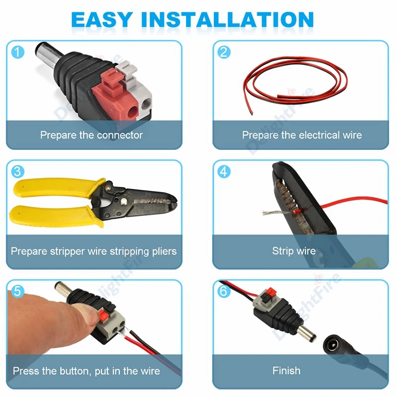 

300pcs 5.5x2.1mm DC Power Connector 12V Male Female Jack Plug Wire DC Connectors For CCTV Camera 5050 LED Strip Lighting