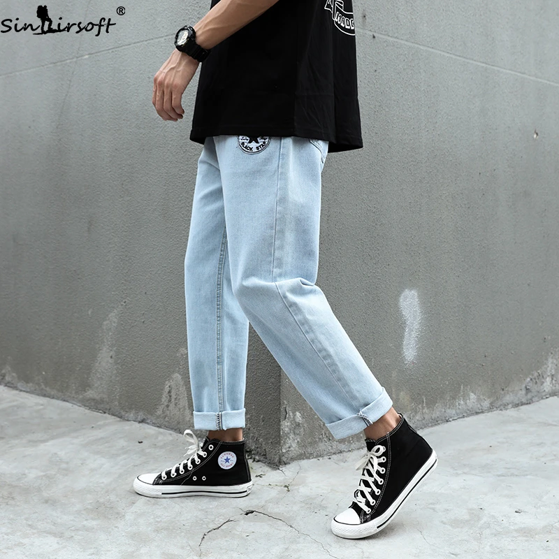 Мужские свободные прямые джинсы в Корейском стиле с широкими штанинами весна