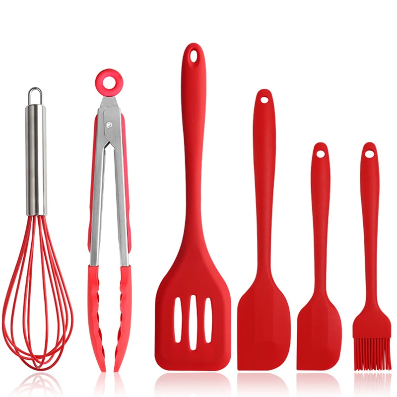 

6pcs Silicone Kitchenware Set Food Grade Non-stick Cookware Kitchen Spatula Egg Beater Brush Food Clip Set Kitchen Utensils Set