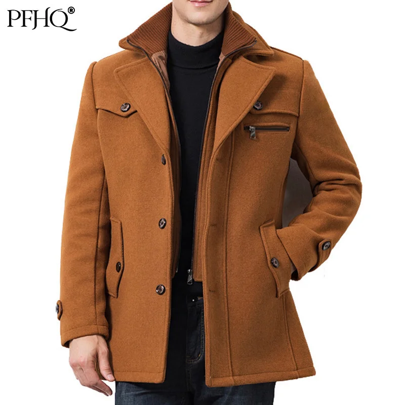 

PFHQ 2021 New Men's Fashion Loose Stitching Zipper single breasted Double Collar Woolen Cotton Coat Autumn And Winter 21E4231
