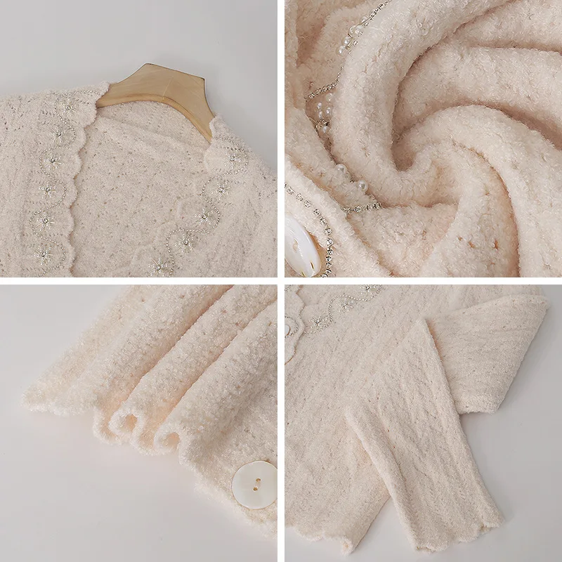 

Spring Autumn Knitted Cardigan Women Tops Handmade Beaded Loose Casual Sweaters Long Sleeve Women Tops T35008