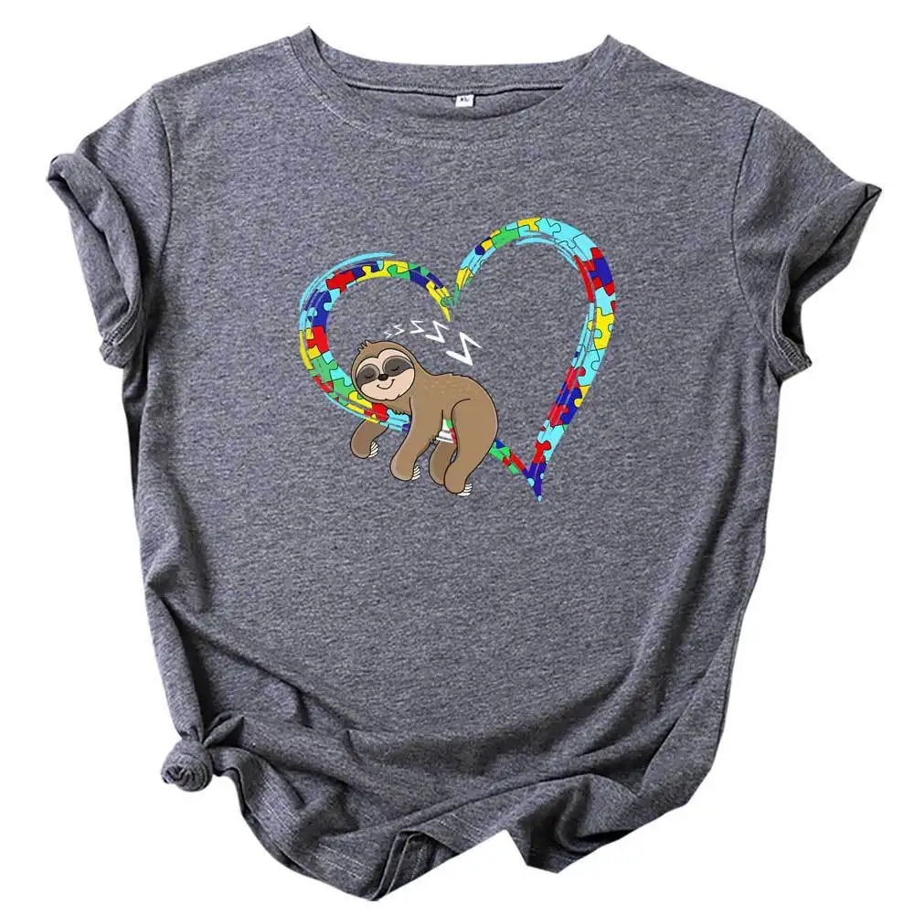 

Sloth Heart Print T Shirt Women Short Sleeve O Neck Loose Women Tshirt Ladies Summer Tee Shirt Tops Clothes
