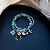 small fresh ocean style dolphin shell crystal beaded bracelet luxury woman jewelry for girls to send girlfriends gift bracelet