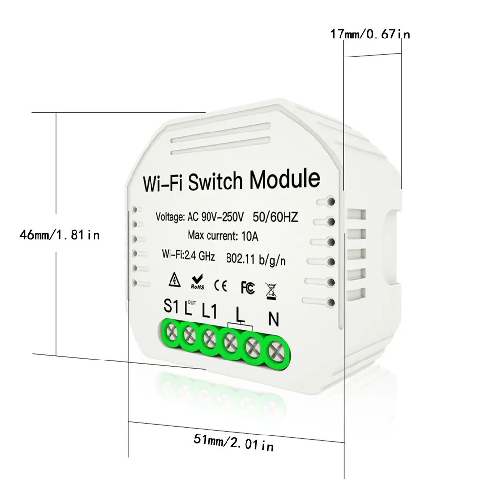 

MiNi Wifi Smart Light Switch Diy Breaker Module Smart Life/Tuya APP Remote Control,Works with Alexa Echo Google Home 1 2 Way