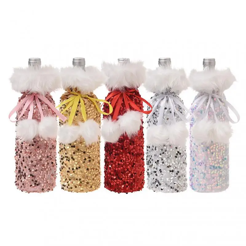 

Рождественские украшения, чехлы для винных бутылок с Санта-Клаусом, снеговиком, шампанским, подарки, сумки с блестками, Рождественский дома...