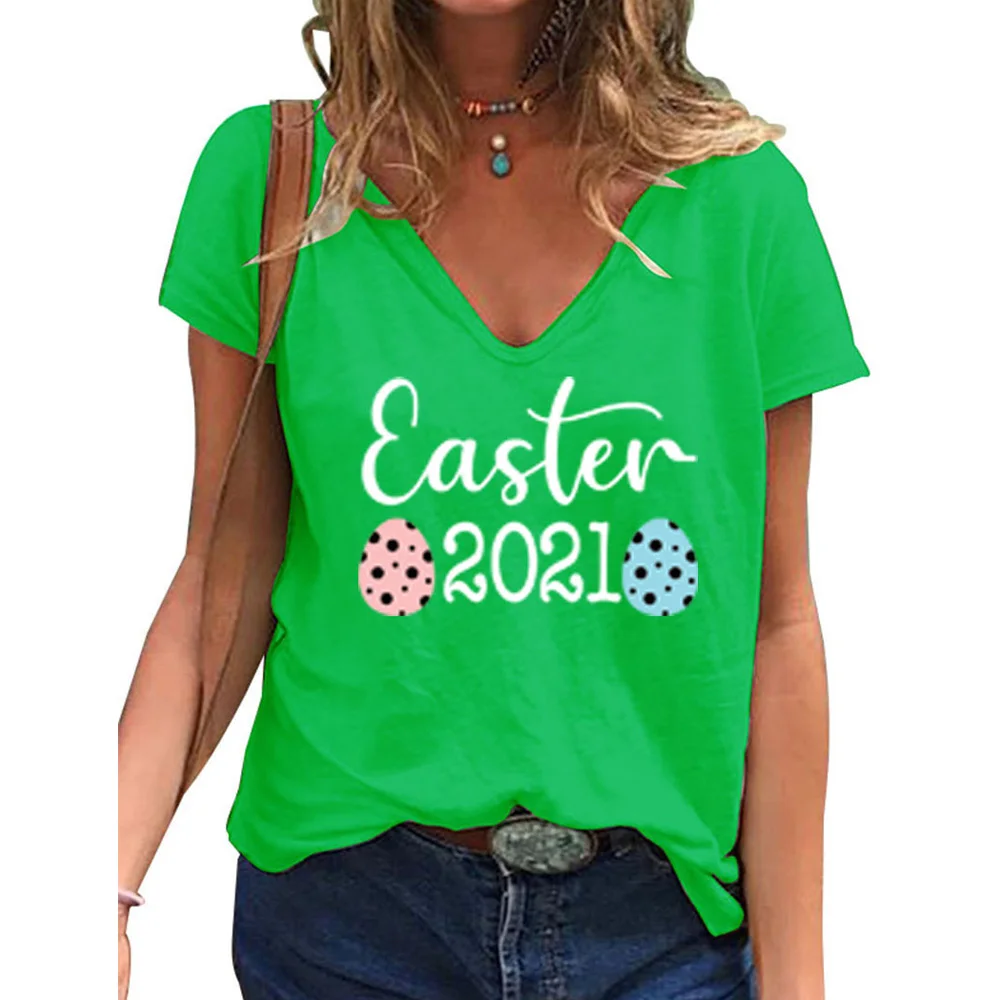 

Graphic Tees Easter 2021 Letter Print t Shirt Women Tops V Neck Short Sleeve Top Ladies Casual Summer Loose T Shirt Tees