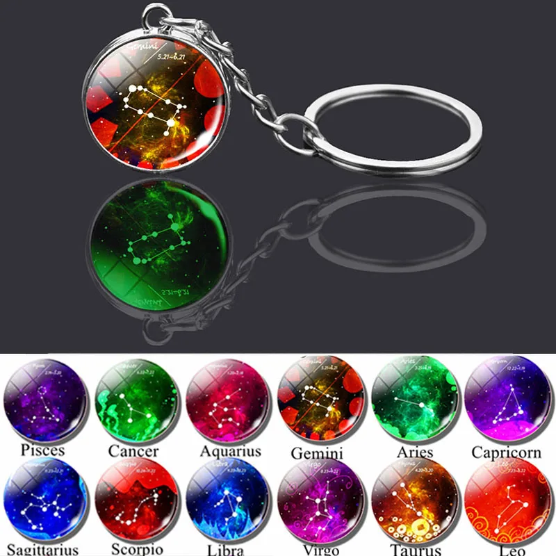 

12 Constellation Luminous Glass Ball Pendant Keychain Zodiac Leo Libra Key Rings Jewelry Women Glowing Keyrings Birthday Gift