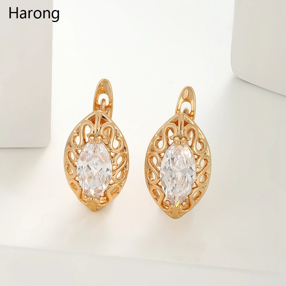 

Female Classic Hollow Gold Copper Large Crystal Stud Earrings Small Cute Aesthetic Jewelry Accessories Ear Clip For Woman Girl