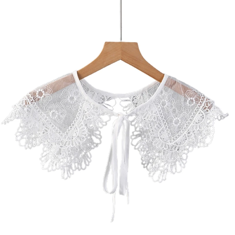 

Lace Shawl Hollow Fake Collar Female Shirt Floral False Collars Ladies Detachable Half Shirt Lapel Blouse Wrap Decoration 2021