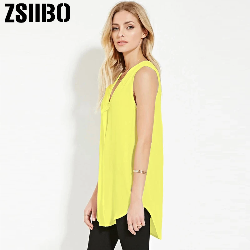 Женская блузка без рукавов с глубоким v образным вырезом Повседневная однотонная