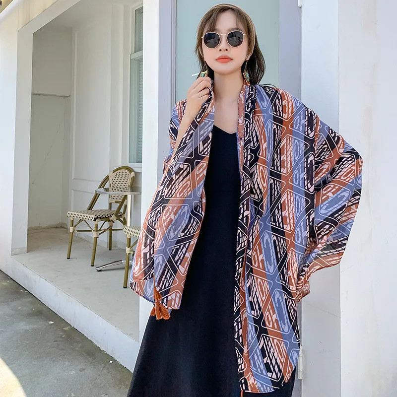 

cotton linen scarf shawl tourism vacation multifunctional sunscreen women's dual-purpose beach towel Decorate Scarves