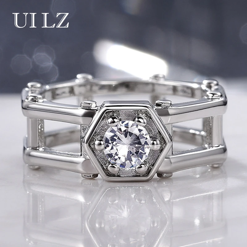 

Uilz Unique Design Hollow Women Wedding Rings Round Shape Cubic Zirconia Modern Stylish Versatile Female Jewelry Wholesale