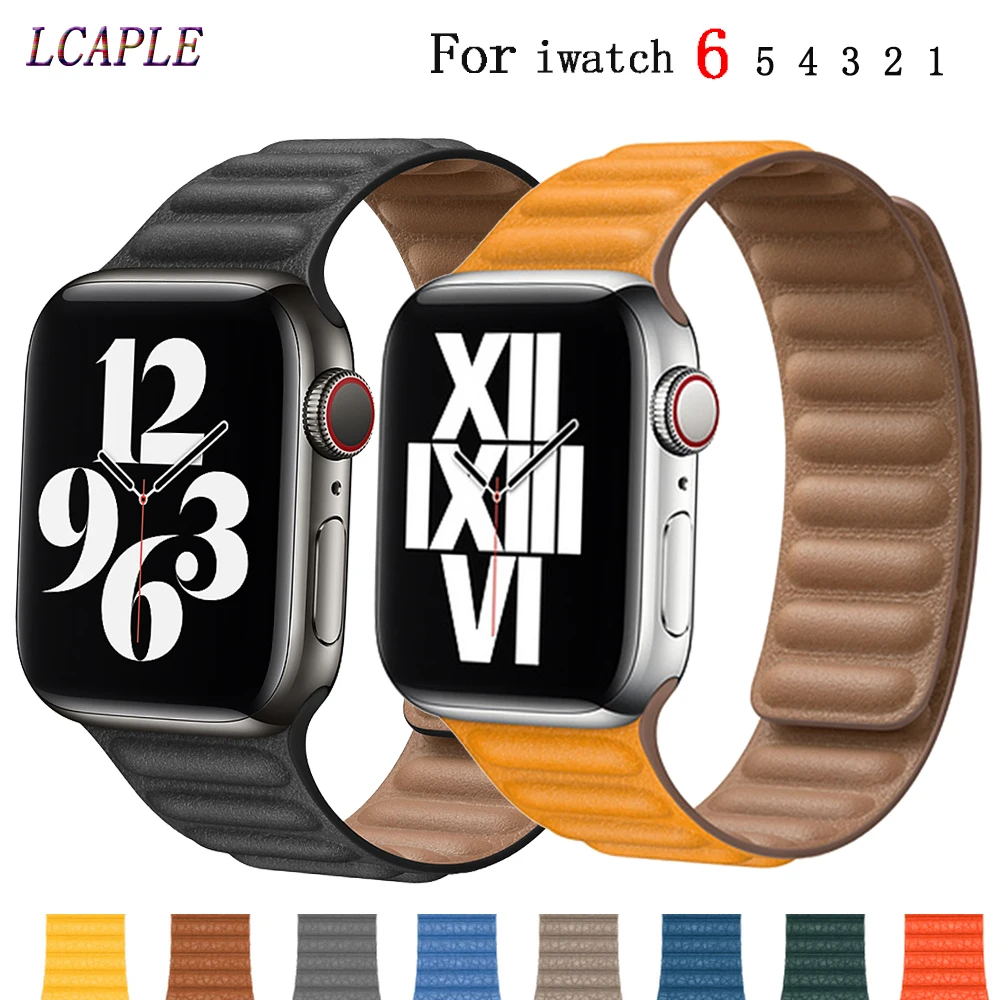 Ремешок кожаный для Apple watch 6 band 44 мм 40 38 42 оригинальный браслет с магнитной петлей