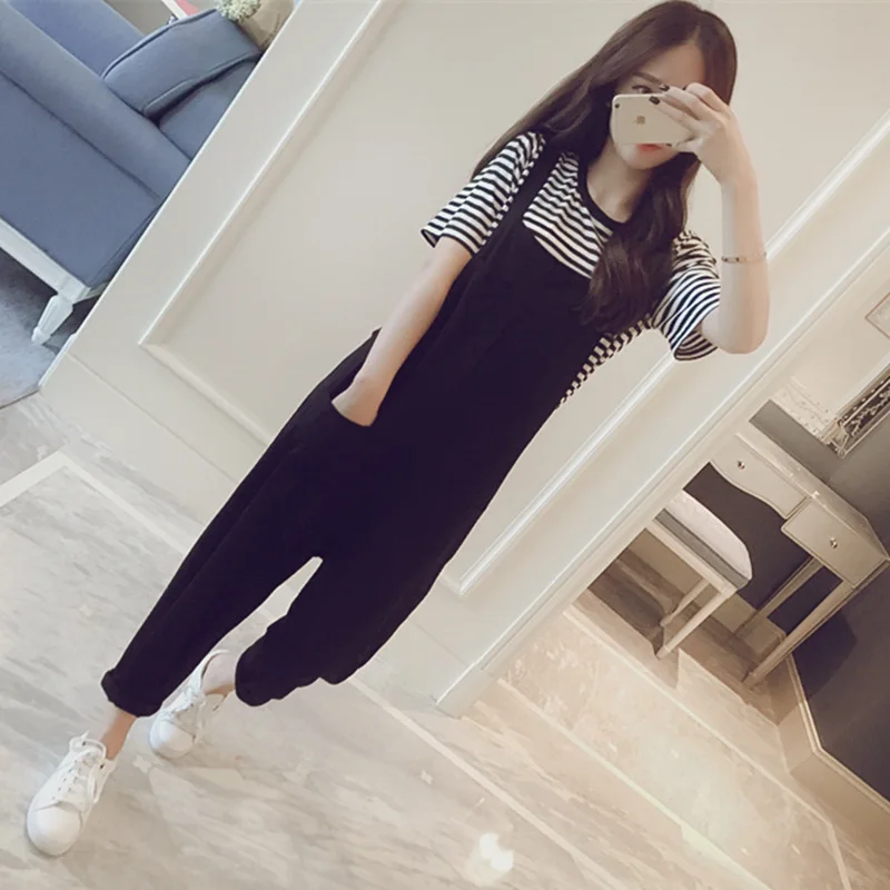 two piece set women korean clothes 2 pcs sets summer lounge wear black pants stripe tops outfits ropa mujer conjunto feminino |