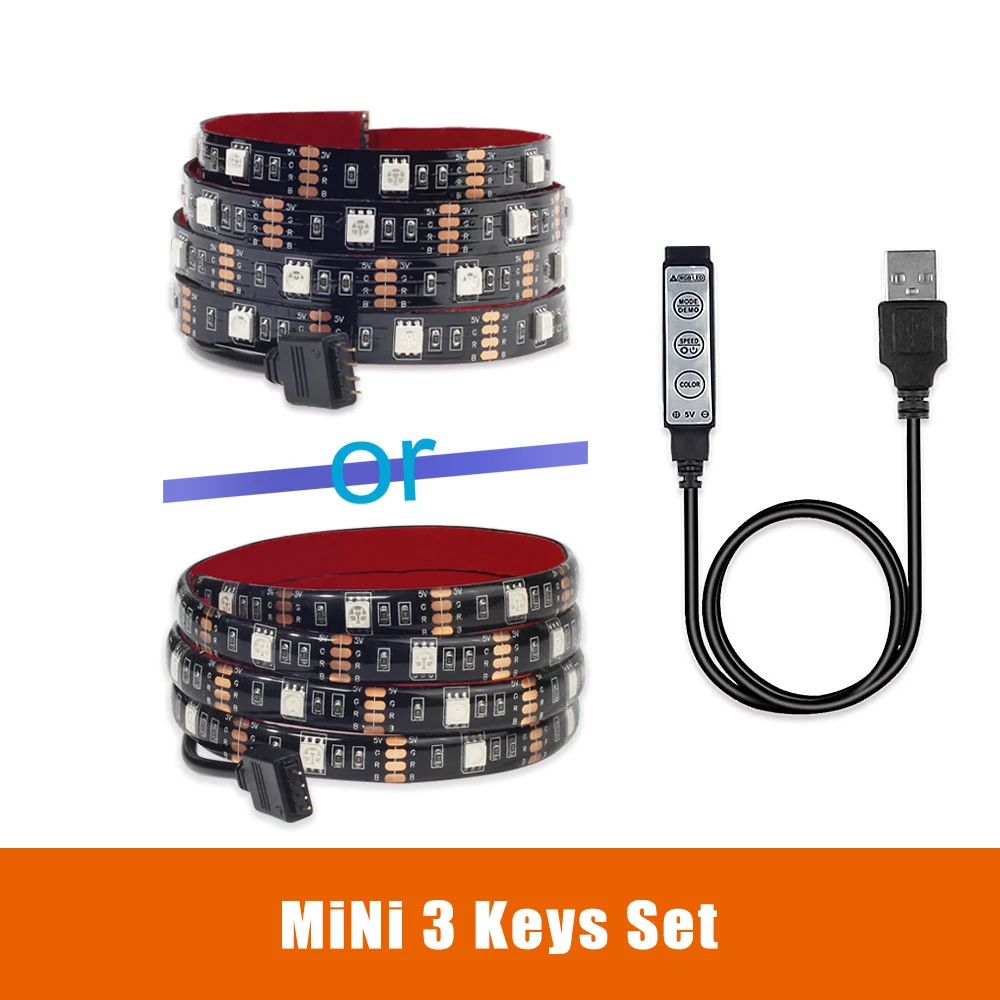 3 Key Set USB Светодиодная лента 5050 RGB ТВ фоновое освещение комплект можно резать с ИК РФ Музыка Bluetooth RGB светодиодный контроллер, 0,5 м/1 м/2 м комплект - Испускаемый цвет: 3 Key Set