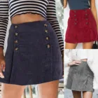 Женская Вельветовая юбка с завышенной талией, однотонная двубортная трапециевидная юбка из плотной эластичной ткани