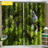 landscape curtain forest waterfall living room bedroom photo curtains 3d simple green blackout curtain custom made light shading