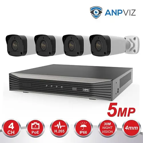 4PCS 5MP Bullet KIT Anpviz H.265 4CH POE NVR KIT CCTV Security System 2/4PCS 5MP CCTV Bullet IP Camera P2P Video Surveillance Set - Цвет: 4PCS 5MP Bullet KIT
