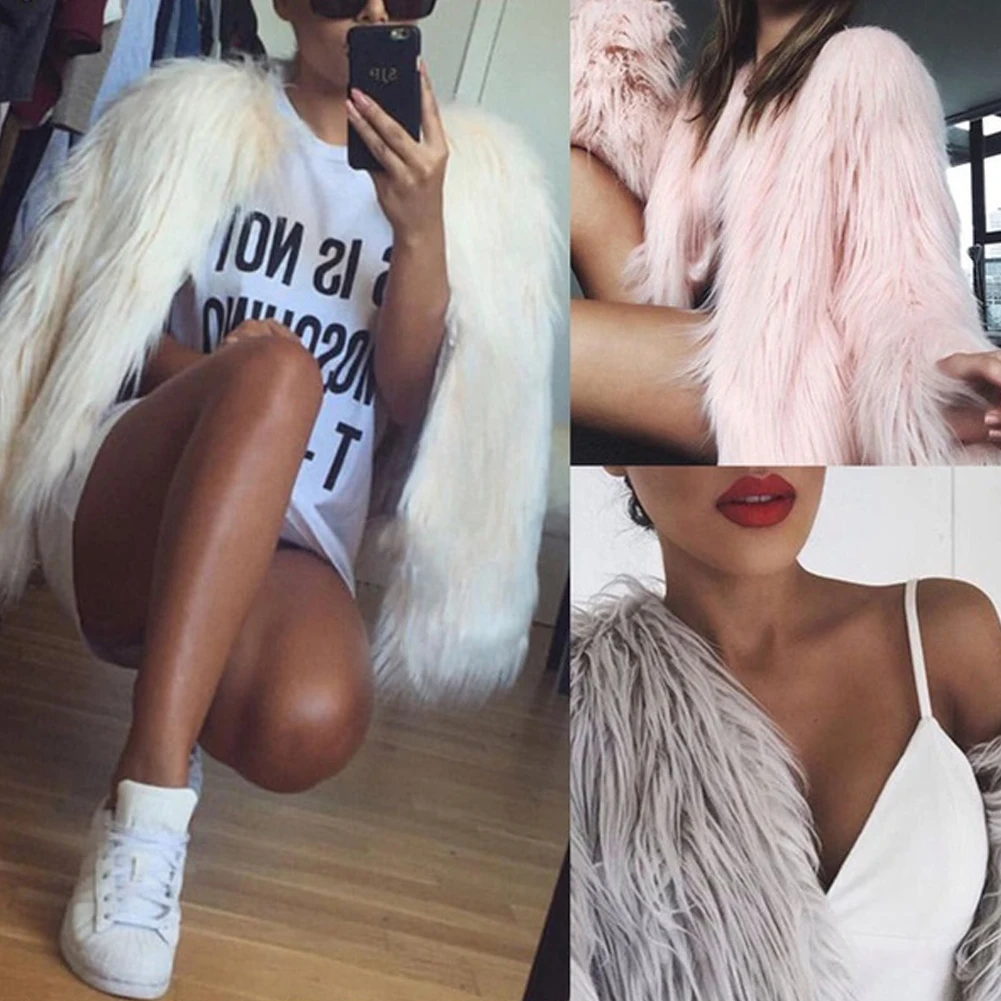 Модная дамская зимняя Для женщин верхняя одежда из искусственного меха Верхняя