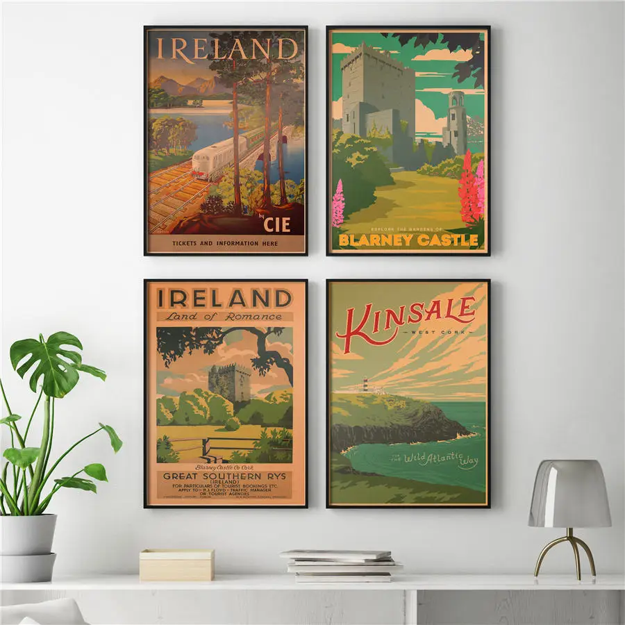 Туристический аттракцион Ирландия постер винтажная крафт бумага настенная