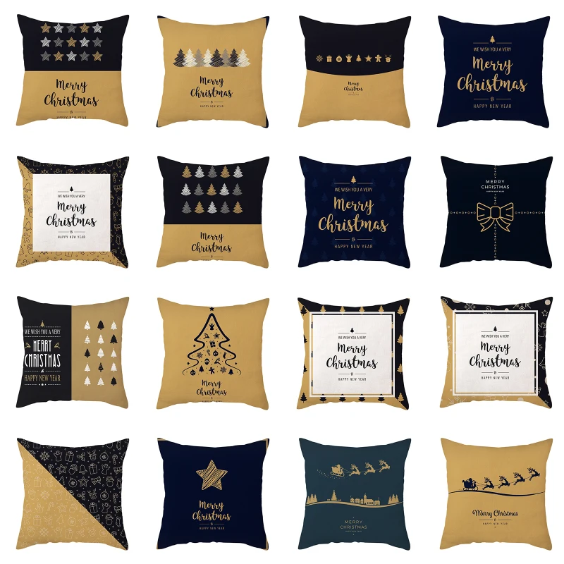 

Christmas Pillow Covers Decorative Brown Black Xmas Tree Bell Letter Pillow Case Living Room Decoration Pillow Home Decors 45x45