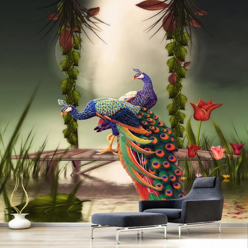 

Фотообои с изображением страны чудес, павлина, леса, крыльца, гостиной, фоновые обои на заказ, высокое качество, 3d обои