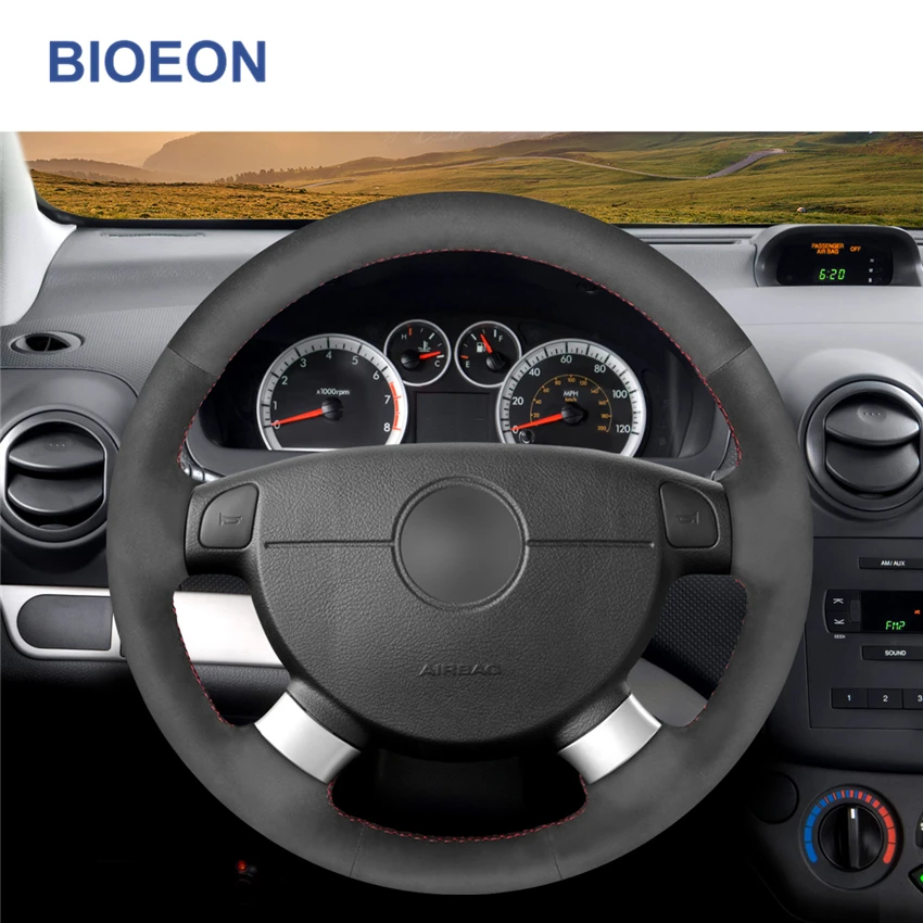 Hand-Stitched Black Synthetic Suede Car Steering Wheel Covers for Chevrolet Lova Aveo Buick Excelle Daewoo Gentra 2013-2015 |