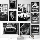 Роскошная звезда автомобиль Собака черная белая Картина на холсте принт скандинавский винтажный фото модный постер настенные картины гостиная домашний декор