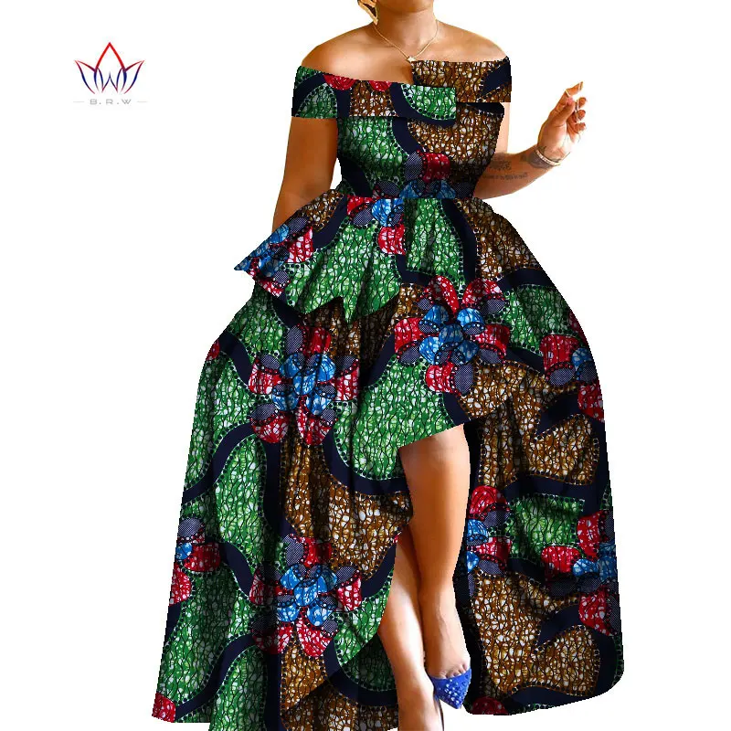African Print Dresses Bazin Riche Off- Shoulder Print Wax Long Dresses for Women Plus Size 6XL Africa Clothing for Party WY8297