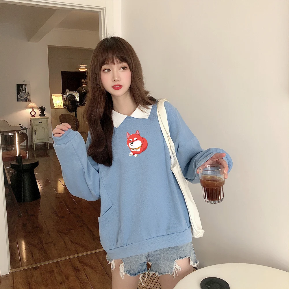 Cute Dog Hoodies Plus Size Sweatshirt Women Soft Cotton Winter Hoodie with Pocket Kawaii Sweetshirt for Girls Long Sleeves Tops