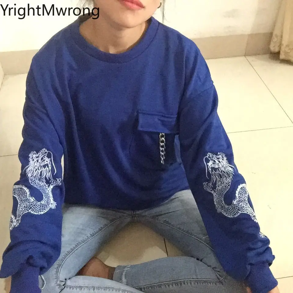 Футболка хлопковая с принтом дракона уличная одежда графическим цепей Модный